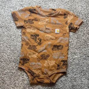 Carhartt Tan Baby Onesie with Vehicle Print